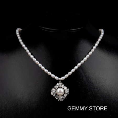 Vòng Ngọc Trai Giọt Nước Trắng Mặt Bạc Vuông NP1045