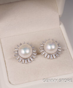 Bông Tai Ngọc Trai Trắng To Viền Đá 10-11 ly SE1043