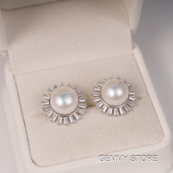 Bông Tai Ngọc Trai Trắng To Viền Đá 10-11 ly SE1043