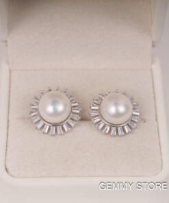 Bông Tai Ngọc Trai Trắng To Viền Đá 10-11 ly SE1043