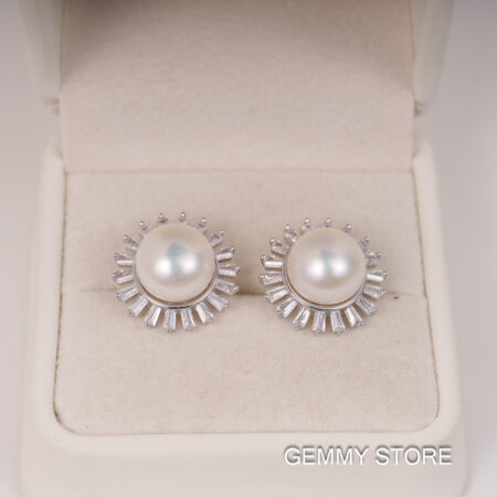 Bông Tai Ngọc Trai Trắng To Viền Đá 10-11 ly SE1043