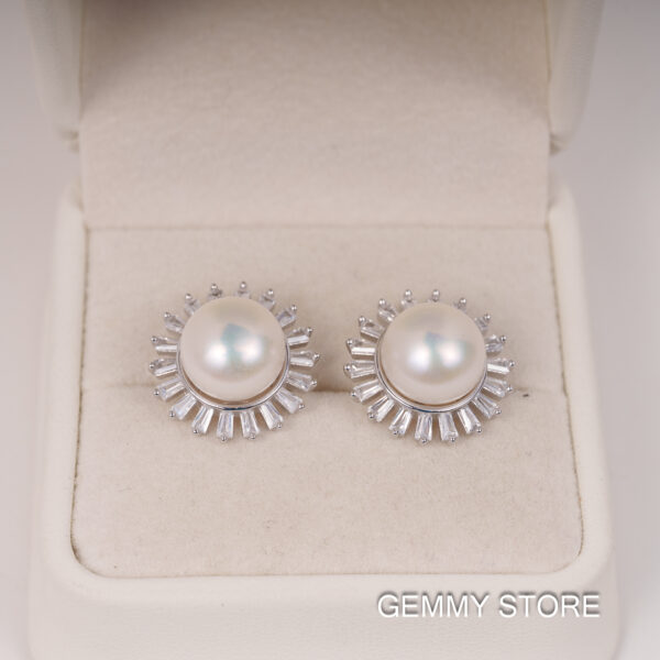 Bông Tai Ngọc Trai Trắng To Viền Đá 10-11 ly SE1043