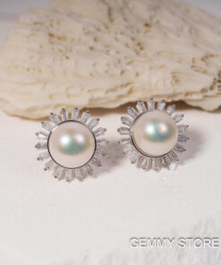 Bông Tai Ngọc Trai Trắng To Viền Đá 10-11 ly SE1043