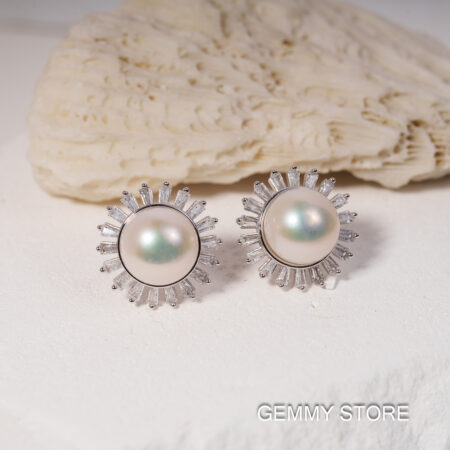 Bông Tai Ngọc Trai Trắng To Viền Đá 10-11 ly SE1043