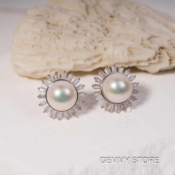 Bông Tai Ngọc Trai Trắng To Viền Đá 10-11 ly SE1043