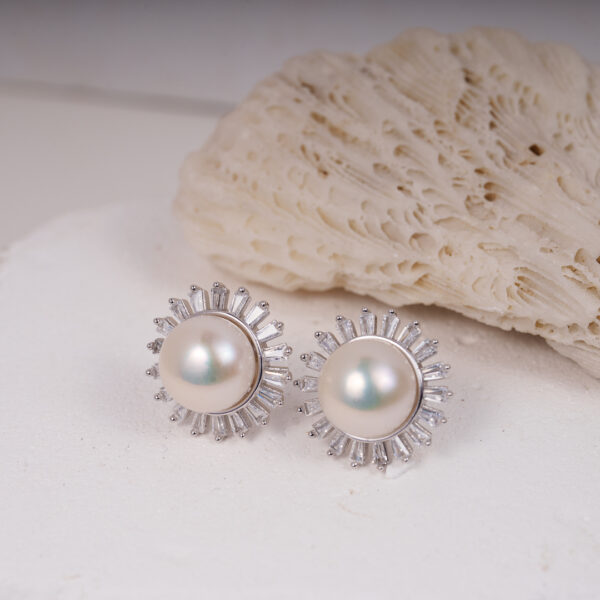 Bông Tai Ngọc Trai Trắng To Viền Đá 10-11 ly SE1043