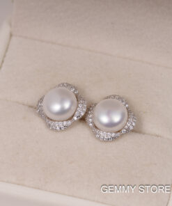 Bông Tai Ngọc Trai Trắng Viền Bạc Hoa 8-8.5 ly SE1045