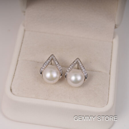 Khuyên Tai Ngọc Trai Trắng Viền Bạc 8-8.5 ly SE1041