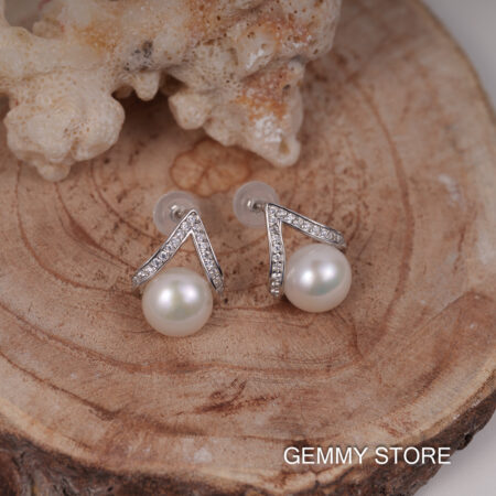 Khuyên Tai Ngọc Trai Trắng Viền Bạc 8-8.5 ly SE1041