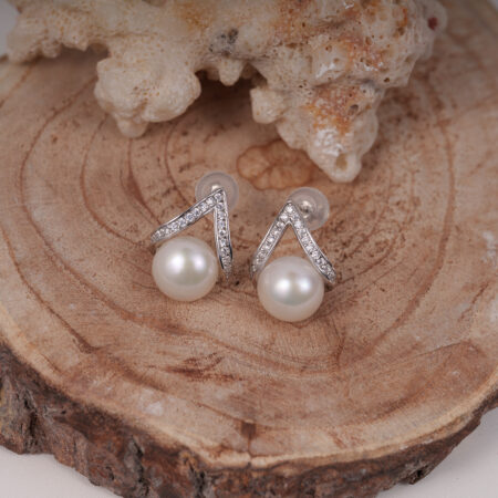 Khuyên Tai Ngọc Trai Trắng Viền Bạc 8-8.5 ly SE1041