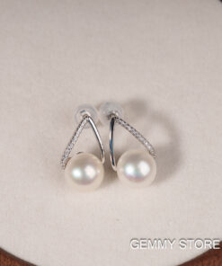 Khuyên Tai Ngọc Trai Trắng Viền Bạc 8-9 ly SE1042