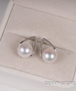 Khuyên Tai Ngọc Trai Trắng Viền Bạc 8-9 ly SE1042