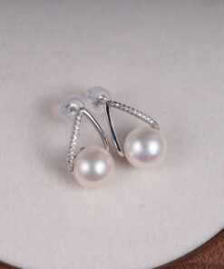 Khuyên Tai Ngọc Trai Trắng Viền Bạc 8-9 ly SE1042