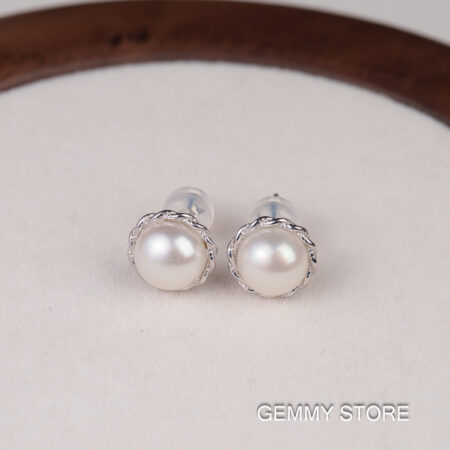 Khuyên Tai Nụ Ngọc Trai Trắng Viền Bạc 7-7.5 ly SE1039