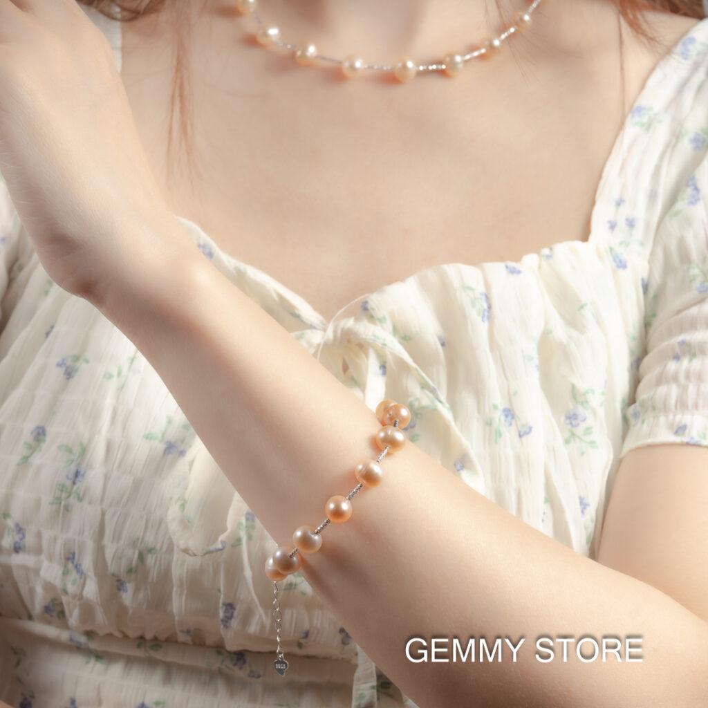 Pink Pearl Bracelet with Beads and Silver Bar BC1022 - Image 2