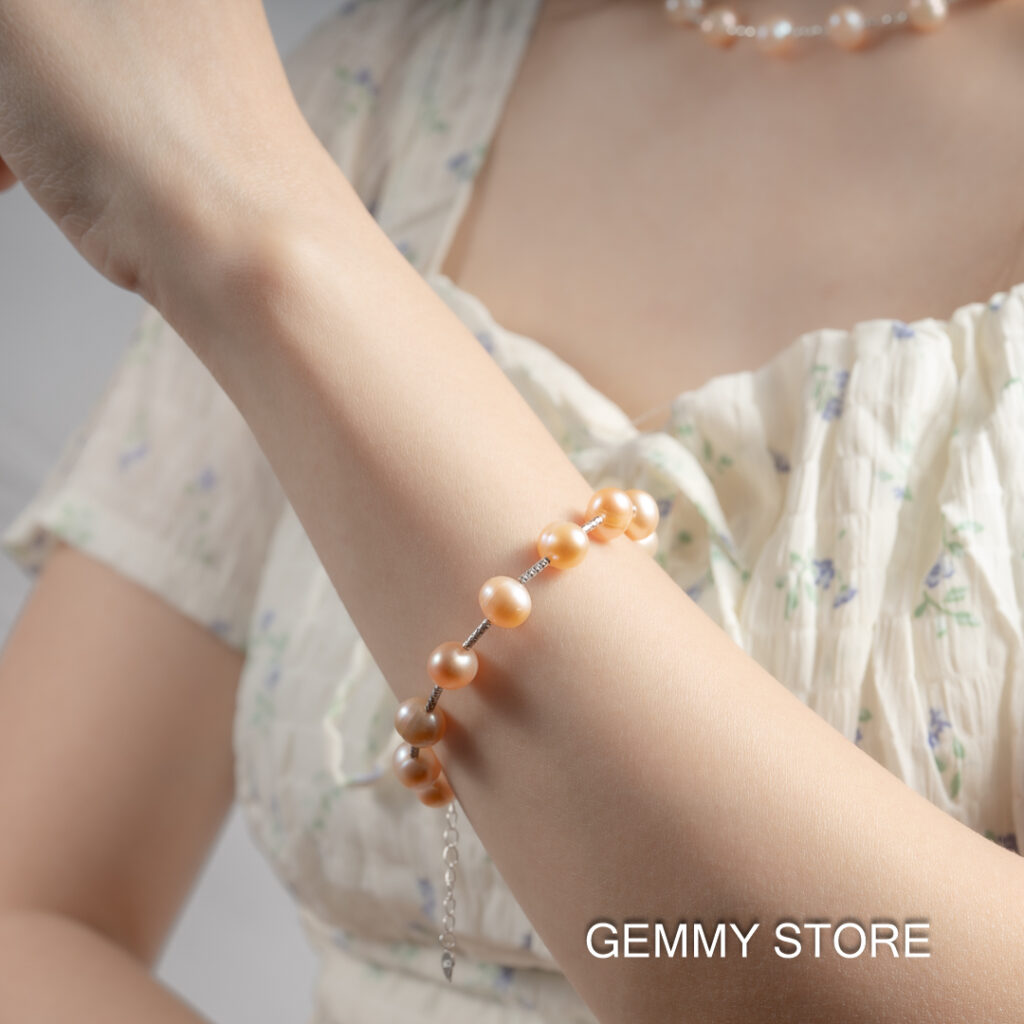 Pink Pearl Bracelet with Beads and Silver Bar BC1022 - Image 3