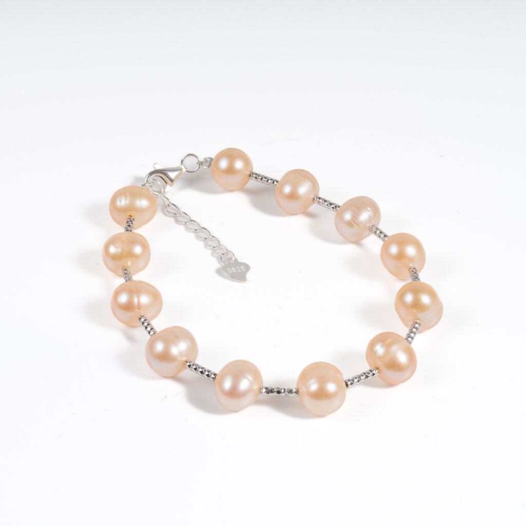 Pink Pearl Bracelet with Beads and Silver Bar BC1022