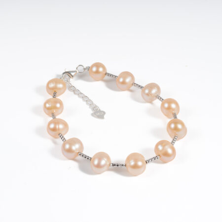 Lắc Tay Ngọc Trai Hồng Cách Hạt Kết Hợp Thanh Bạc BC1022