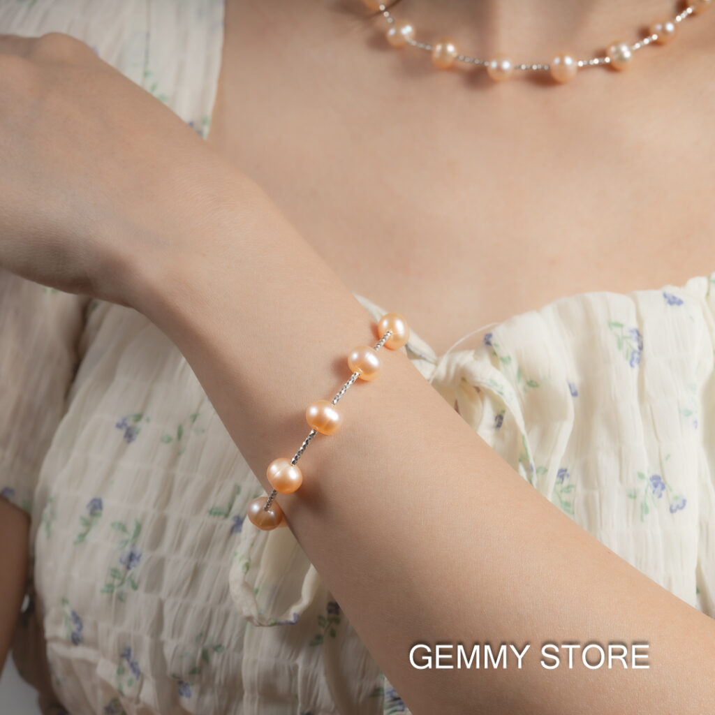 Pink Pearl Bracelet with Beads and Silver Bar BC1023 - Image 2