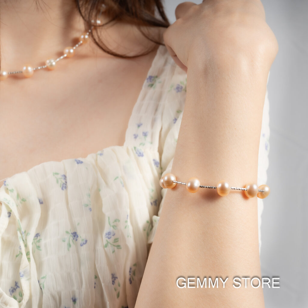 Pink Pearl Bracelet with Beads and Silver Bar BC1023 - Image 3