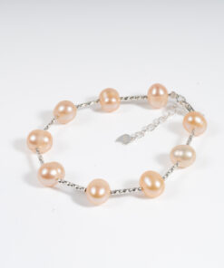 Lắc Tay Ngọc Trai Hồng Cách Hạt Kết Hợp Thanh Bạc BC1023