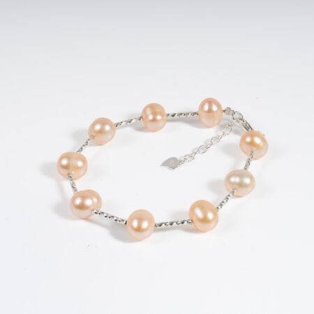 Lắc Tay Ngọc Trai Hồng Cách Hạt Kết Hợp Thanh Bạc BC1023