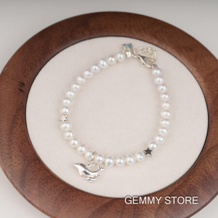 Lắc Tay Ngọc Trai Trắng Cá Heo S925 BC1020