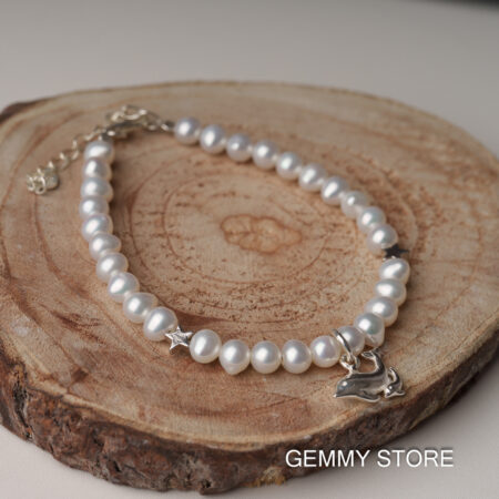 Lắc Tay Ngọc Trai Trắng Cá Heo S925 BC1020