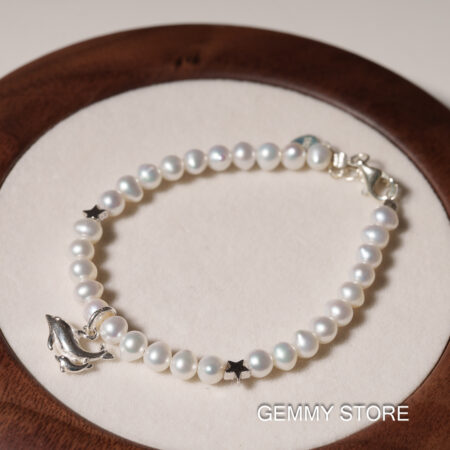 Lắc Tay Ngọc Trai Trắng Cá Heo S925 BC1020