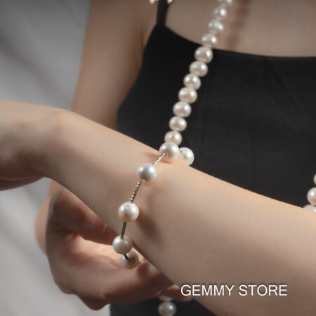 Lắc Tay Ngọc Trai Trắng Cách Hạt Kết Hợp Bạc BC1021