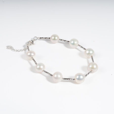 Lắc Tay Ngọc Trai Trắng Cách Hạt Kết Hợp Bạc BC1021