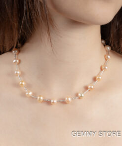 Vòng Ngọc Trai Hồng Cách Hạt Kết Hợp Bạc S925 8.5 Ly NE1043