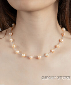 Vòng Ngọc Trai Hồng Cách Hạt Kết Hợp Bạc S925 8.5 Ly NE1043