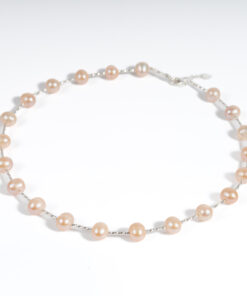 Vòng Ngọc Trai Hồng Cách Hạt Kết Hợp Bạc S925 8.5 Ly NE1043