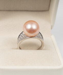 Nhẫn Ngọc Trai Hồng Tròn Đẹp Kết Hợp S925 12.5mm SR1015