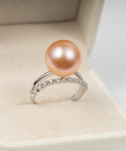 Nhẫn Ngọc Trai Hồng Tròn Đẹp Kết Hợp S925 12.5 ly SR1025