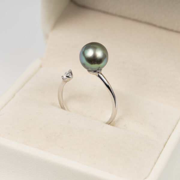 Round Black Tahitian Pearl Ring S925 8.5mm SR1019