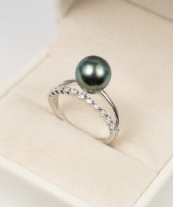 Nhẫn Ngọc Trai Tahiti Đen Tròn S925 9mm SR1026