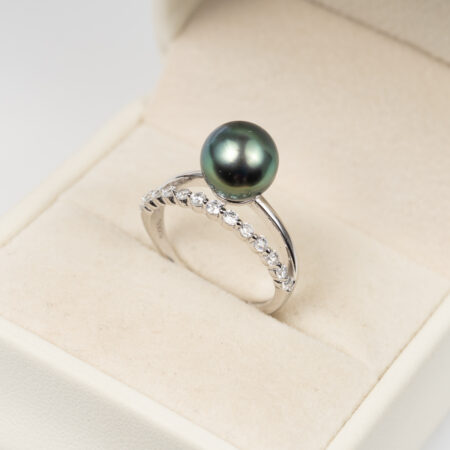 Nhẫn Ngọc Trai Tahiti Đen Tròn S925 9mm SR1026