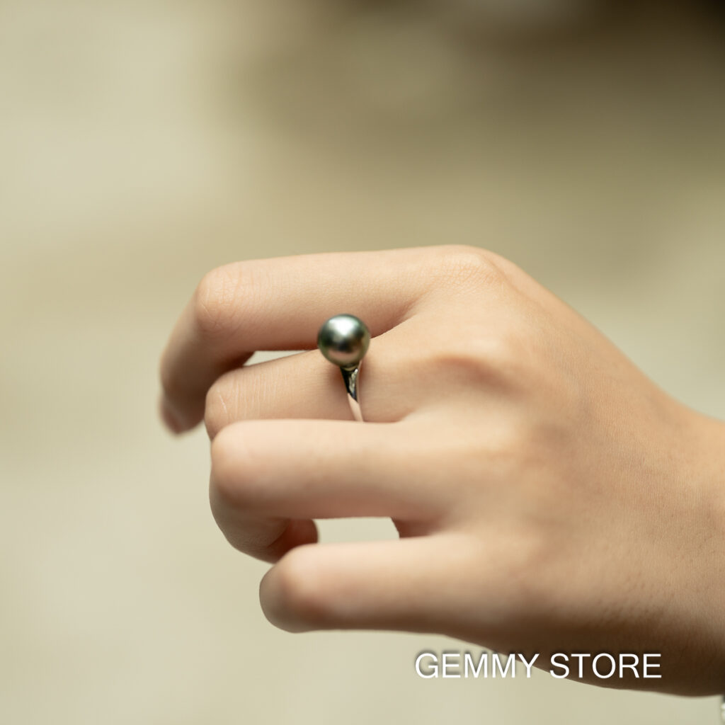 Round Black Tahitian Pearl Ring S925 9.5mm SR1018 - Image 3