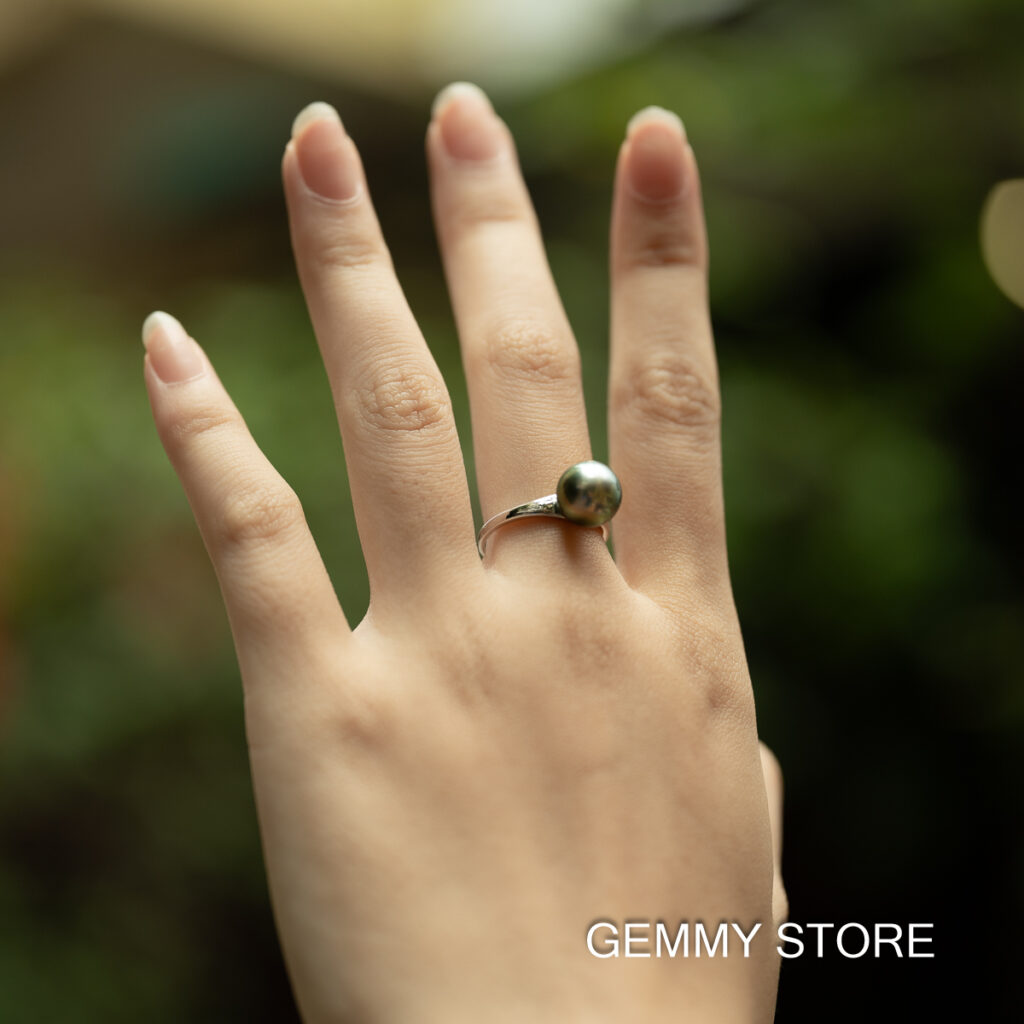 Round Black Tahitian Pearl Ring S925 9.5mm SR1018 - Image 4
