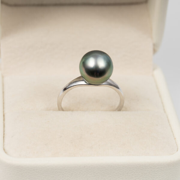 Round Black Tahitian Pearl Ring S925 9.5mm SR1018
