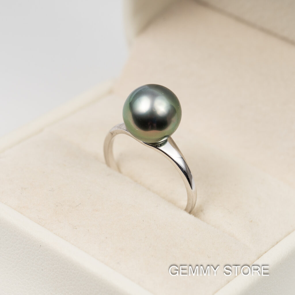 Round Black Tahitian Pearl Ring S925 9.5mm SR1018 - Image 6