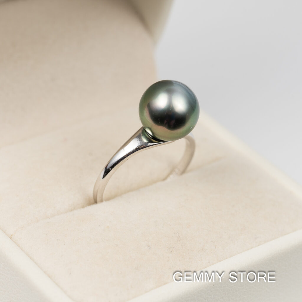 Round Black Tahitian Pearl Ring S925 9.5mm SR1018 - Image 5
