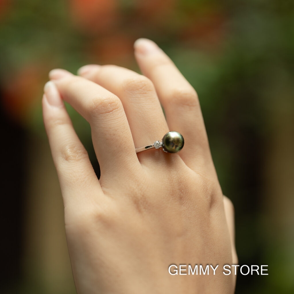 Round Black Tahitian Pearl Ring S925 9.5mm SR1020 - Image 4