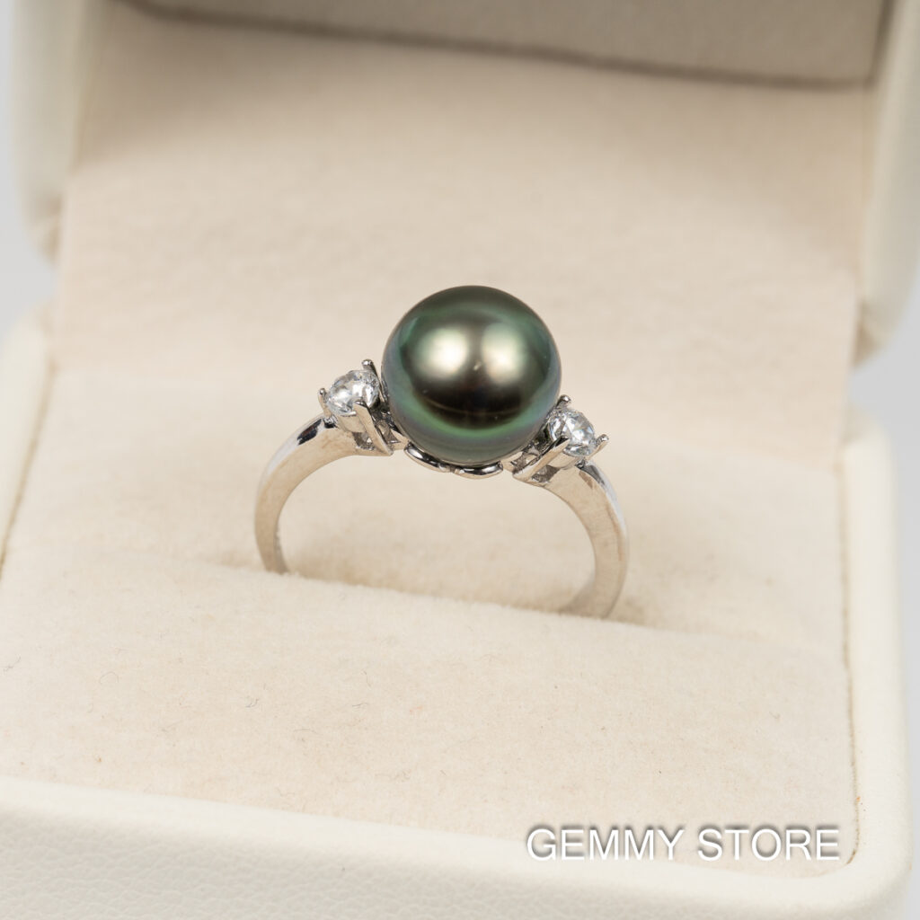 Round Black Tahitian Pearl Ring S925 9.5mm SR1020 - Image 6