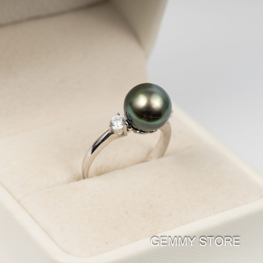 Round Black Tahitian Pearl Ring S925 9.5mm SR1020 - Image 5
