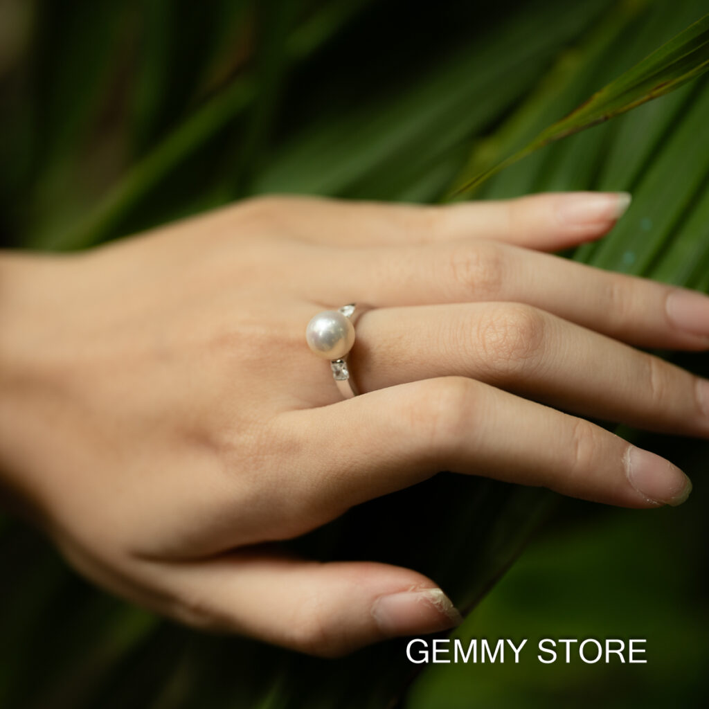 9mm Round White Pearl Ring Combined With S925 Silver SR1009 - Image 2