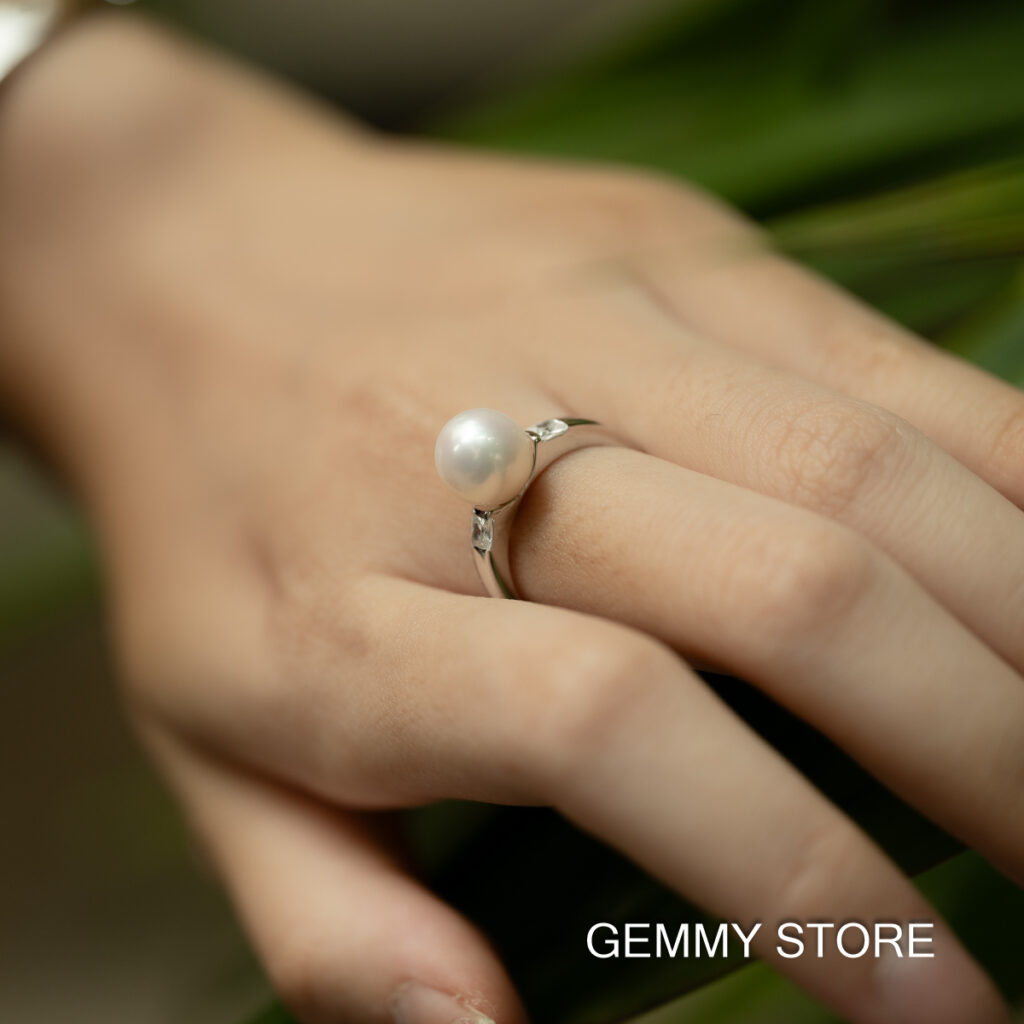 9mm Round White Pearl Ring Combined With S925 Silver SR1009 - Image 3
