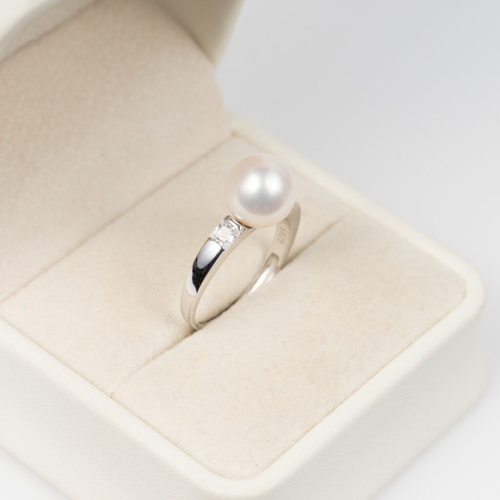 9mm Round White Pearl Ring Combined With S925 Silver SR1009